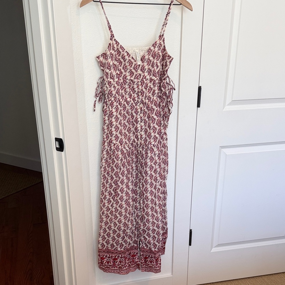 American Eagle Outfitters Burgundy and Cream Printed Spaghetti-Strap Maxi Dress
